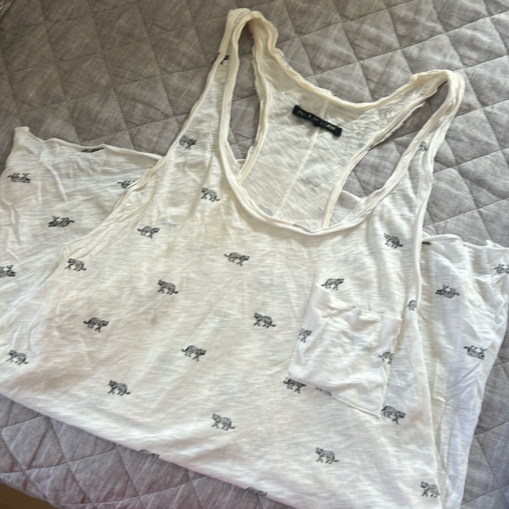 rag & bone racerback oversized white tank top with cheetah print